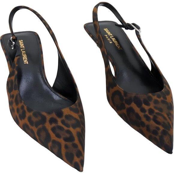 Saint Laurent Cherish Leopard-Print Slingback Pointed-Toe Pumps Women's US 8M - Picture 4 of 6
